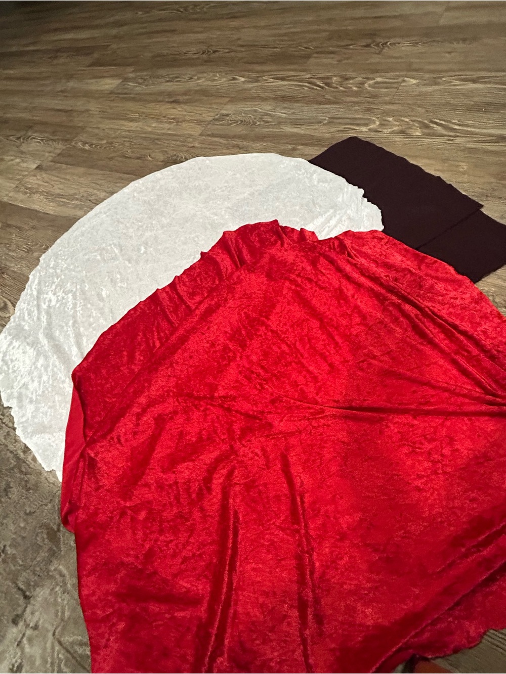Red Velvet Skirt or Fabric Panel with White and Black Pieces